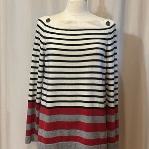 Chanel 100% Cashmere Resort 2010 Collection Striped Off-the-Shoulder Sweater